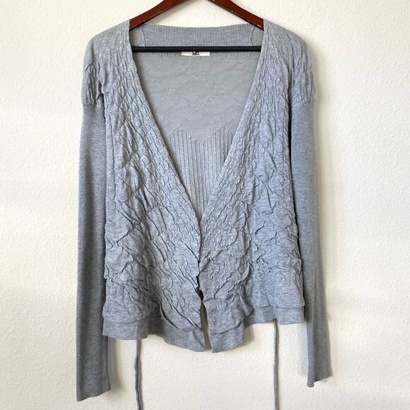 YA Los Angeles Gray Open Front Puff Detail Cardigan Size Medium - Picture 1 of 8